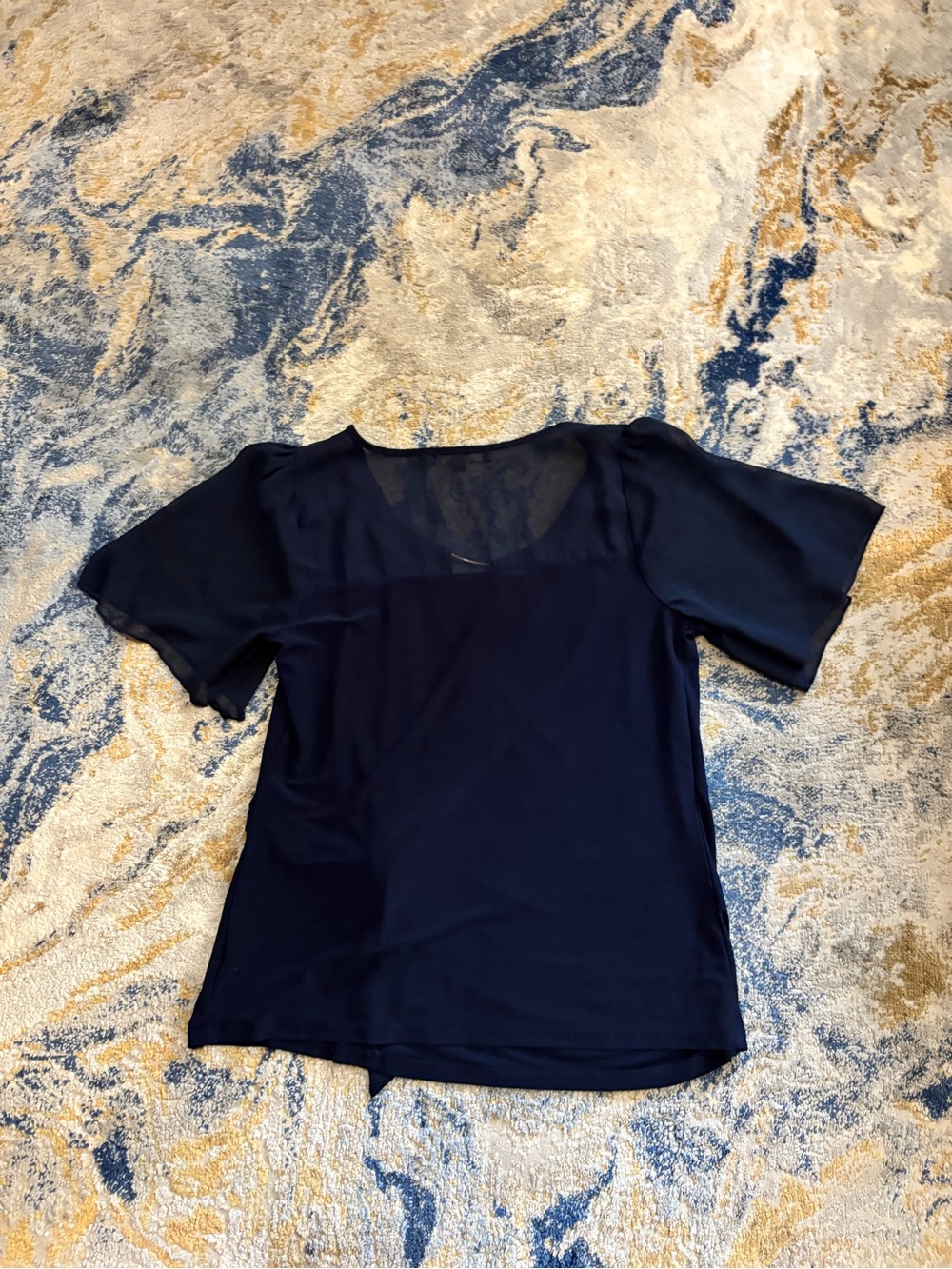 Navy Wrap Tie Short Sleeve Women's Top - Picture 5 of 5